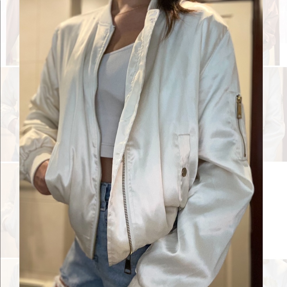 White and Gold Silk Bomber Jacket 🐉